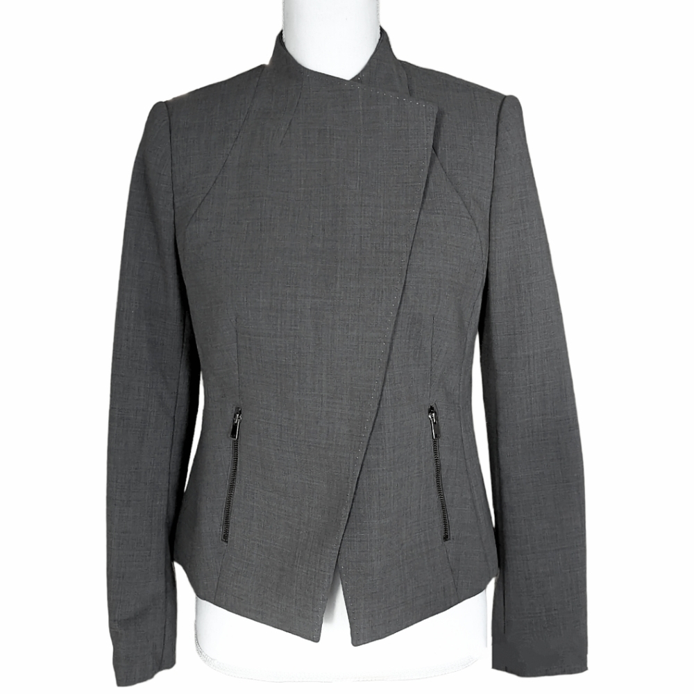 Ann Taylor Gray Asymmetrical Zip Blazer